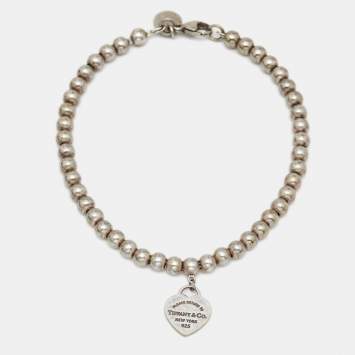 Pre Owned Tiffany & Co. Return To Tiffany Heart Tag Sterling Silver Beaded Bracelet