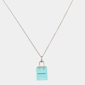 Pre Owned Tiffany & Co. Shopping Bag Charm Enamel Sterling Silver Necklace