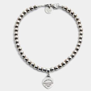 Pre Owned Tiffany & Co. Return To Tiffany  Heart Tag Sterling Silver Beaded Bracelet