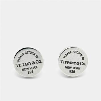 Pre Owned Tiffany & Co. Return To Tiffany Round Tag Sterling Silver Earrings