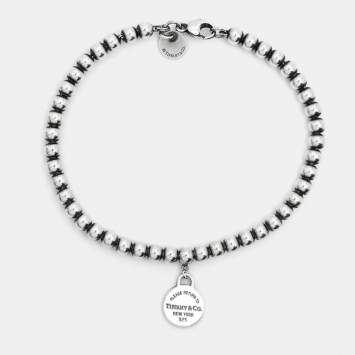 Pre Owned Tiffany & Co. Return To Tiffany Circle Tag Sterling Silver Beaded Bracelet