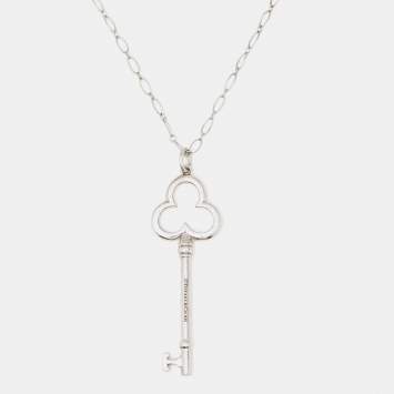 Pre Owned  Tiffany & Co. Trefoil Key Sterling Silver Oval Link Chain Necklace
