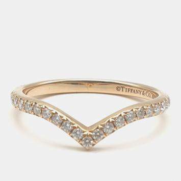 Pre Owned Tiffany & Co. 18K Rose Gold Diamonds Soleste V Ring EU 53