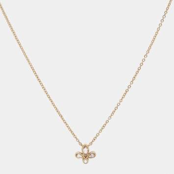 Pre Owned Tiffany & Co. Fleur De Lis Diamond 18k Yellow Gold Necklace