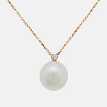 Pre Owned Tiffany & Co. Tiffany South Sea Nobel Cultured Pearl Diamond 18k Rose Gold Necklace