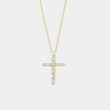 Pre Owned Tiffany & Co. 18K Yellow Gold Diamond Cross Pendant Necklace