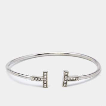 Pre Owned Tiffany & Co. Tiffany T Wire Diamonds 18k White Gold Open Cuff Bracelet