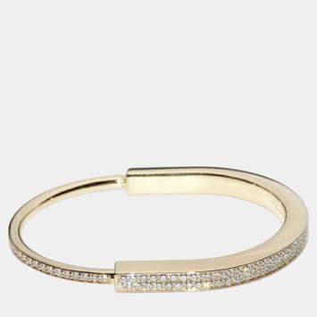 Pre Owned Tiffany & Co. 18K Yellow Gold and Diamond Lock Bangle Bracelet