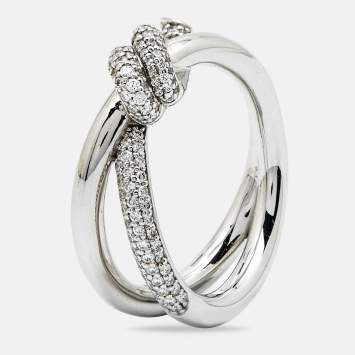 Pre Owned Tiffany & Co. Tiffany Knot Double Row Diamond 18k White Gold Ring Size 55