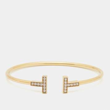 Pre Owned Tiffany & Co. T Wire Diamond 18k Yellow Gold Bracelet