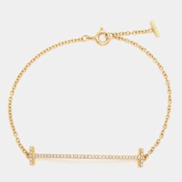 Pre Owned Tiffany & Co. T Smile Diamond 18k Yellow Gold Bracelet