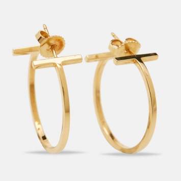 Pre Owned Tiffany & Co. Tiffany T 18k Yellow Gold Hoop Earrings