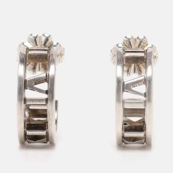 مملوكة مسبقًا Tiffany & Co. Silver 925 Atlas Roman Numeric Hoop Earrings