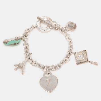 Pre Owned Tiffany & Co. Sterling Silver Multi Charms Toggle Bracelet