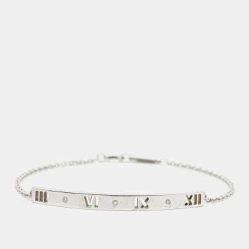 Pre Owned Tiffany & Co. Atlas Pirced Bar Diamonds 18k White Gold Bracelet