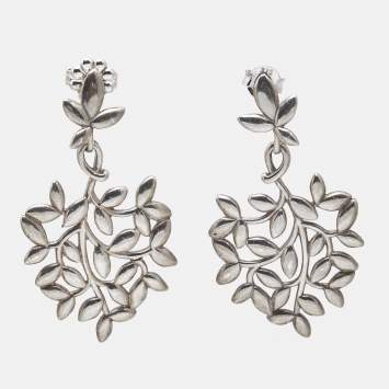 Pre Owned Tiffany & Co. Paloma Picasso Olive Leaf Sterling Silver Drop Earrings