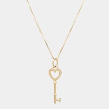 Pre Owned Tiffany & Co. Heart Key 18k Yellow Gold Pendant Necklace