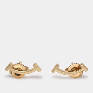 Pre Owned Tiffany & Co. 18k Yellow Gold T Smile Stud Earrings