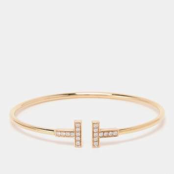 Pre Owned Tiffany & Co. T Wire Diamond 18k Yellow Gold Bracelet