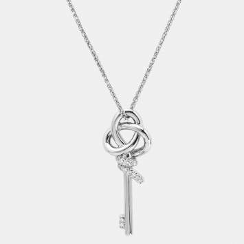 Pre Owned Tiffany & Co. Medium Knot Diamond Platinum Pendant Necklace