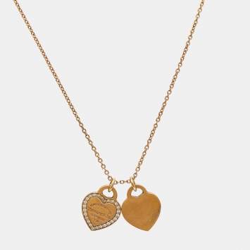 Pre Owned Tiffany & Co. Return To Tiffany Diamond 18K Rose Gold Mini Double Heart Tag Pendant Necklace