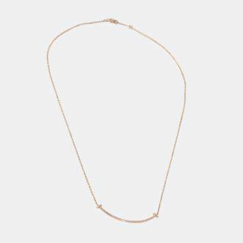 Pre Owned Tiffany & Co. 18K Rose Gold and Diamond T Smile Pendant Necklace