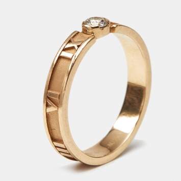 Pre Owned Tiffany & Co Atlas Diamond 18k Rose Gold Narrow Band Ring Size 50