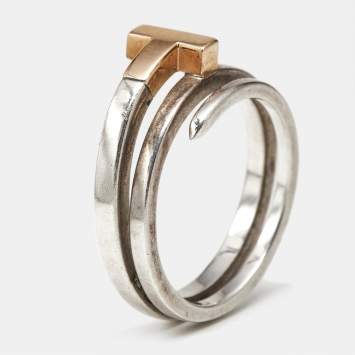 Pre Owned Tiffany & Co. T Square 18K Rose Gold Sterling Silver Wrap Ring Size 57