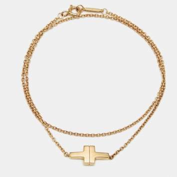 Pre Owned Tiffany & Co. Tiffany T 18k Yellow Gold Double Chain Bracelet