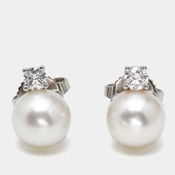 Tiffany & Co. Signature Cultured Pearls Diamonds 18k White Gold Earring