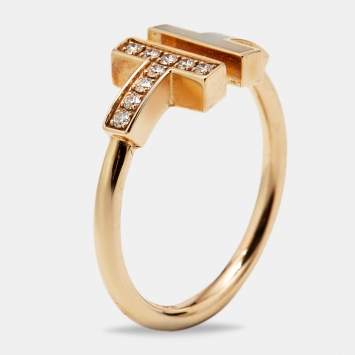 Pre Owned Tiffany & Co. Tiffany T Wire Mother of Pearl Diamonds 18k Rose Gold Ring Size 53