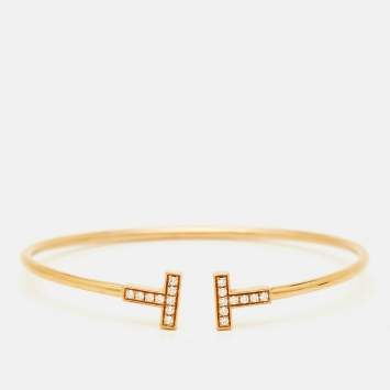 Pre Owned Tiffany & Co. T Wire Diamond 18k Rose Gold Bracelet 