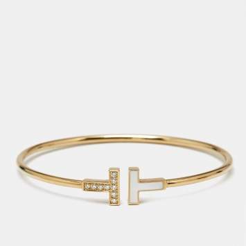 مملوكة مسبقًا Tiffany & Co. Tiffany T Diamond Mother of Pearl 18k Yellow Gold Bracelet