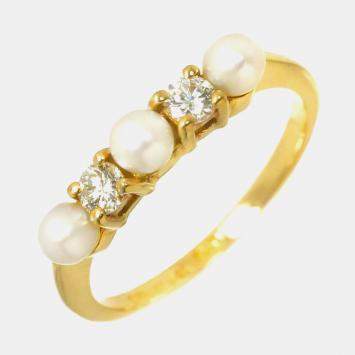 Pre Owned Tiffany & Co. 18K Yellow Gold Baby Pearl & Diamond Ring EU 52