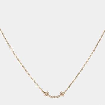 Pre Owned Tiffany & Co. T Smile Diamonds 18k Rose Gold Mini Model Necklace