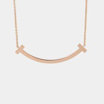 Pre Owned Tiffany & Co. T Smile Medium 18K Pink Gold Pendant Necklace