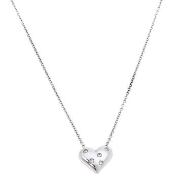 Pre Owned Tiffany & Co. Etoile Heart 5 Diamond Platinum Pendant Necklace