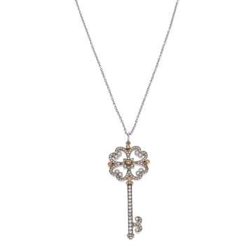 Pre Owned Tiffany & Co. Tiffany Enchant Diamond Platinum & 18K Gold Quatra Heart Key Pendant Necklace