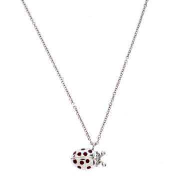 Pre Owned Tiffany & Co. 18K White Gold and Diamond Set Ladybug Pedant Chain Necklace
