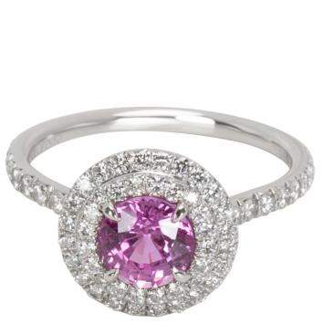 Pre Owned Tiffany & Co. Soleste Pink Sapphire & Diamond Platinum Ring Size 52