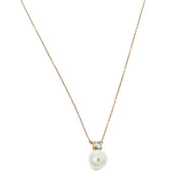 Pre Owned Tiffany & Co Diamond Cultured Pearl 18K Yellow Gold Pendant Necklace