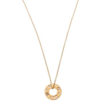 Pre Owned Tiffany & Co. Atlas Diamond 18K Rose Gold Pierced Pendant Necklace