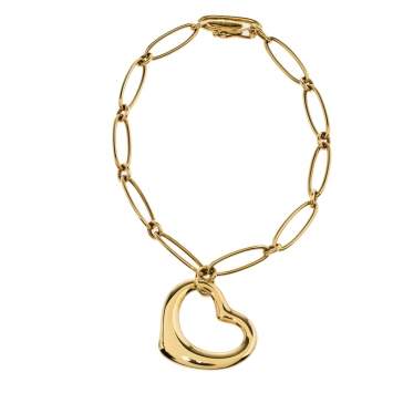 Pre Owned Tiffany & Co. Elsa Peretti Open Heart 18K Yellow Gold Charm Bracelet