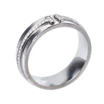 Pre Owned Tiffany & Co. Tiffany T Diamond 18K White Gold Wide Ring Size 53