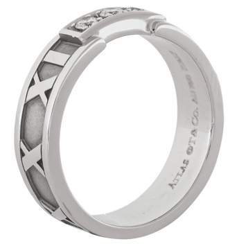 Pre Owned Tiffany & Co. Atlas Diamond 18K White Gold Ring Size 54