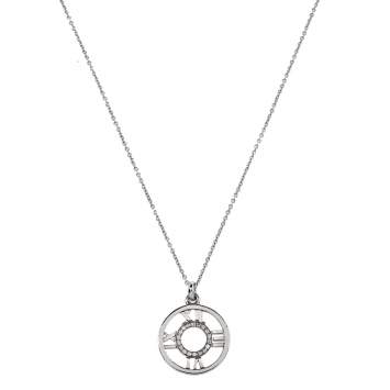 Pre Owned Tiffany & Co. Atlas Diamond 18K White Gold Roman Numeral Pendant Necklace