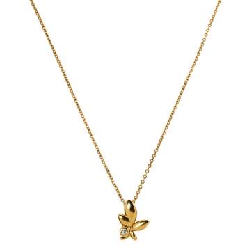 Pre Owned Tiffany & Co. Paloma Picasso Olive Leaf Diamond 18K Yellow Gold Pendant Necklace