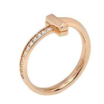 Pre Owned Tiffany & Co. Tiffany T T1 Diamond 18K Rose Gold Ring Size 55
