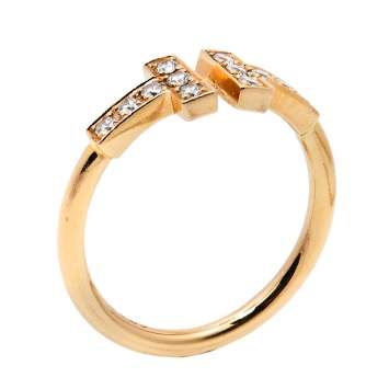 Pre Owned Tiffany & Co. Tiffany T Wire Diamond 18K Rose Gold Ring Size 48