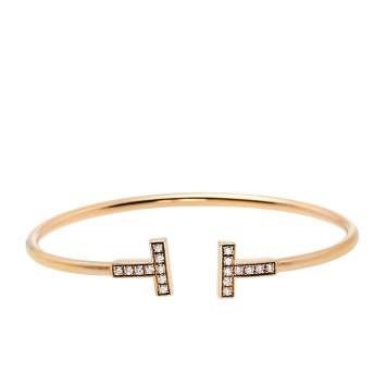 Pre Owned Tiffany & Co. Tiffany T Wire Diamond 18K Rose Gold Bracelet